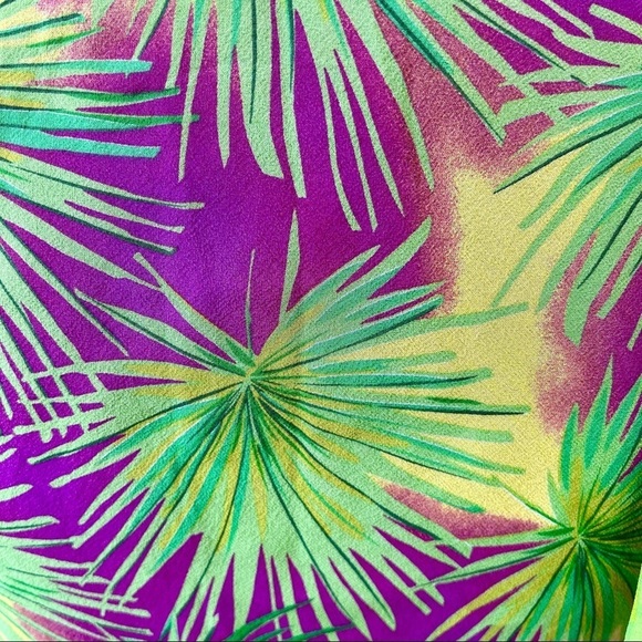 Vintage Y2K Victoria’s Secret Magenta Chartreuse Tropical Palm Silk Halter Top - Picture 5 of 8